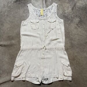 Da Nang Romper Womens Size M Beige 100% Silk Pockets Surplus‎ Lace Top
